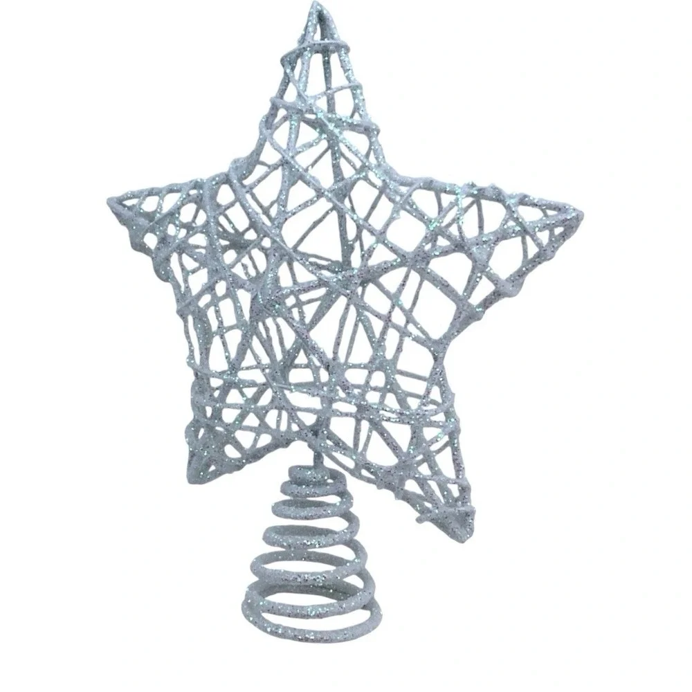 White‎ Glitter Star Mini Tree Topper Christmas Decor Metal Spiral